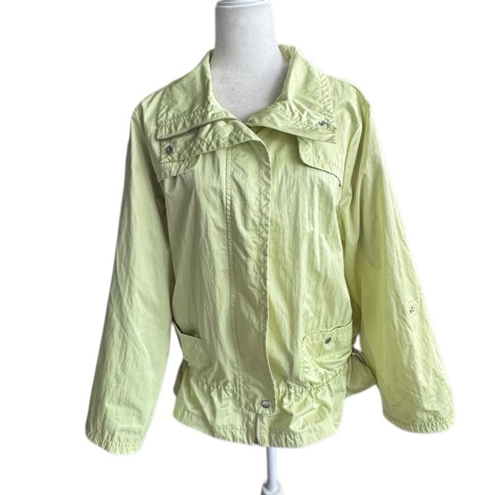 Zenergy by Chico’s Windbreaker Neon Green Adjustable Snaps Jacket SZ 3 XL - Picture 11 of 11